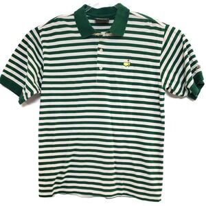 Masters Collection Polo Shirt Mens Medium Green White Striped Golf Mercerized